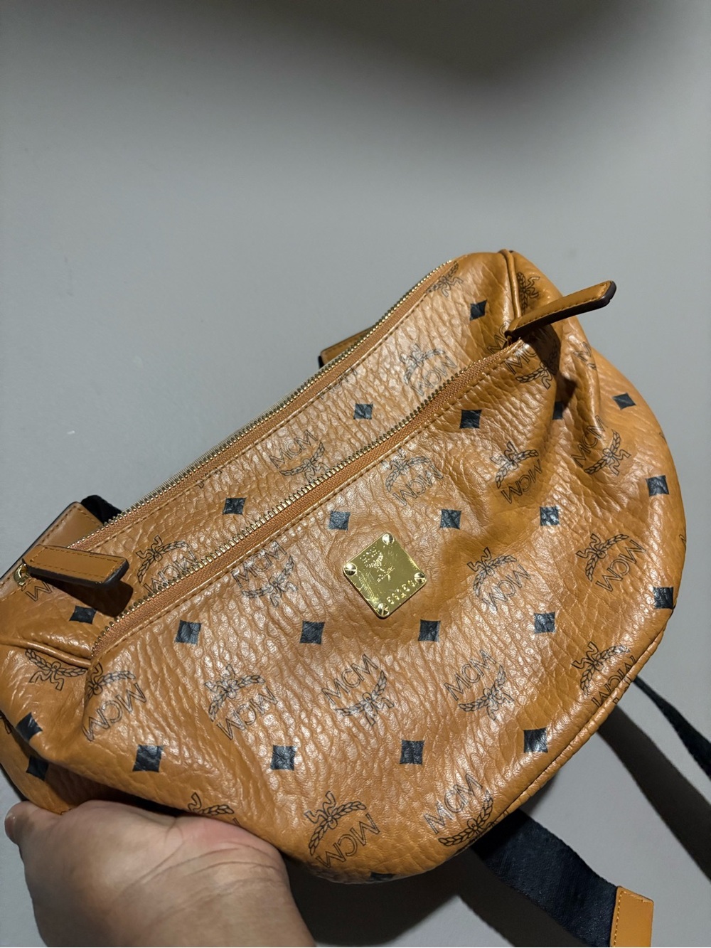 MCM Cognac Visetos Monogram Crescent Crossbody